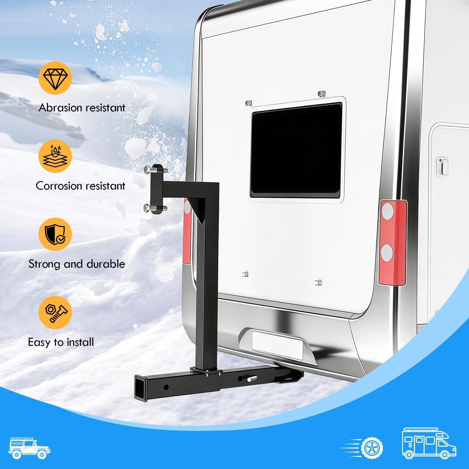 Hitch Mount Spare Tire Carrier Split Structure for Wheels with 4.5-inch Bolt Spacing, Hitch with 2 Inch Receiver RV Spare Tire Carrier Mount for Vans SUVs and Motorhomes (Black)