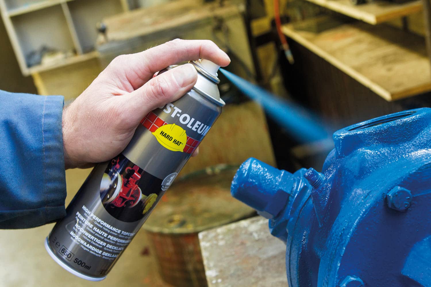 Rust-Oleum HARD HAT Decklack - Hochleistungsfähiger Industrielack-Spray zur Verwendung auf Metall, Holz und Beton. In verschiedenen Farben mit hoher Deckkraft. - 500ml (Weiß Hochglanz RAL9010)