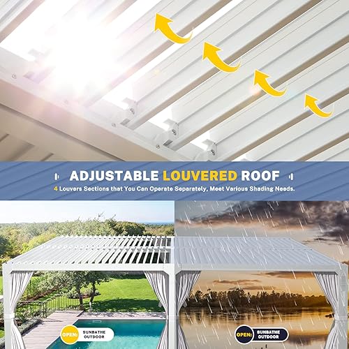 Miniatura 62 de MELLCOM Pérgola con listones de 10 x 12 pulgadas, pérgola de aluminio para exteriores con techo con listones ajustables, cortinas impermeables