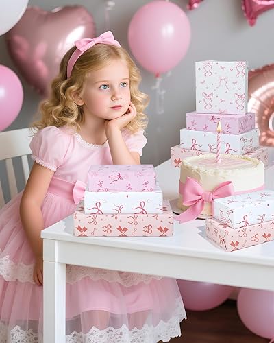 Miniatura 2 de Pineraap 12 hojas de papel de regalo de lazo rosa, papel de regalo con lazo de Martini, papel de manualidades plano plegado con lazo rosa para baby