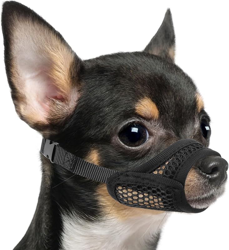 Mesh Muzzle for Short Snout and Small Medium Dogs Anti-Biting | Fits Brachycephalic Dogs Chihuahua Pomeranian, Opening Front, Allow Panting, Grooming Vet Visits Use, Soft Fabric | XS