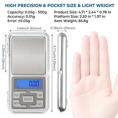 Miniatura 2 de SKEAP Báscula digital de bolsillo de 17.64 oz x 0.00 oz, mini báscula portátil para alimentos pequeños, monedas, joyas, oro, polvo, recarga, gramos