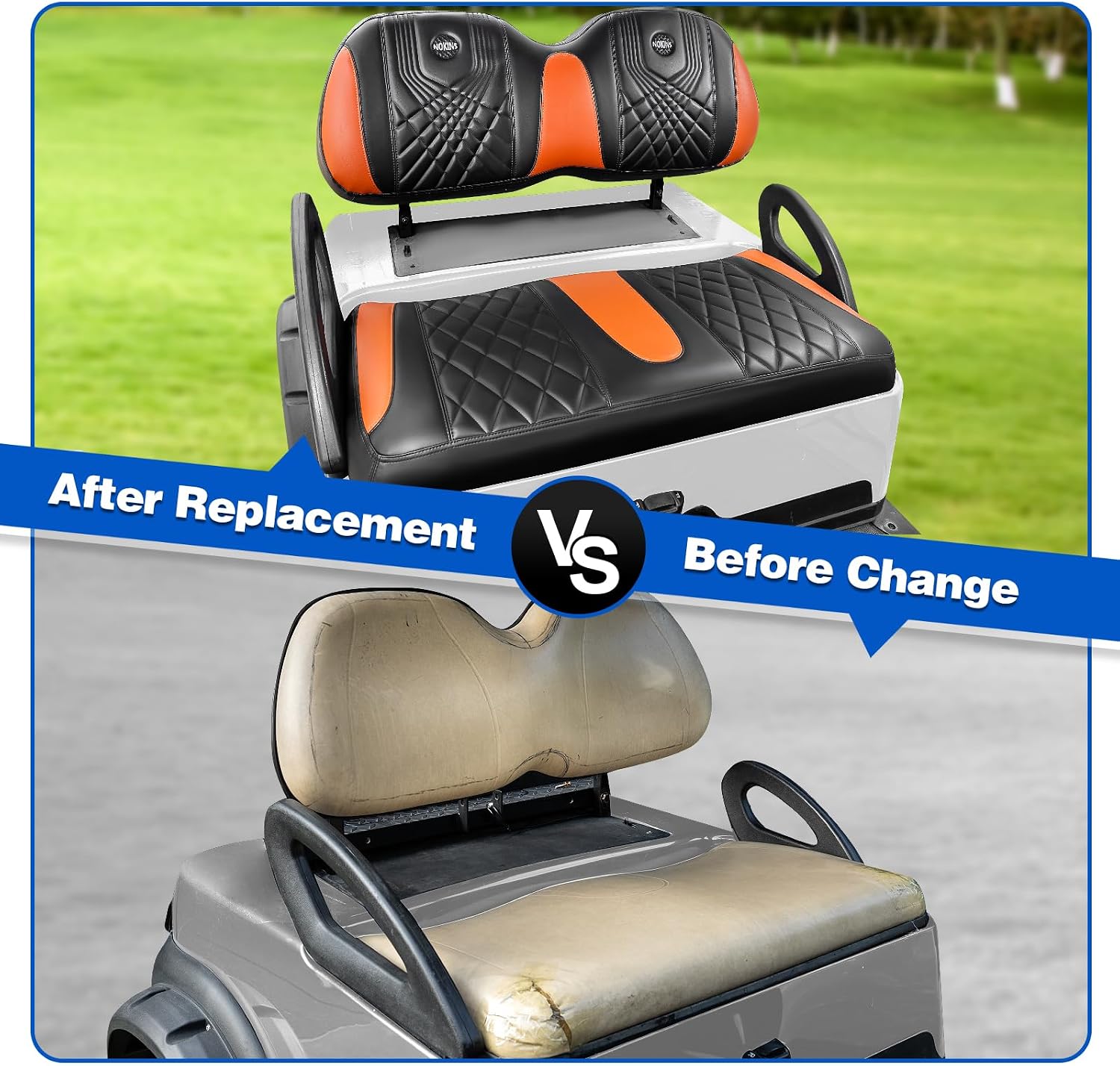 NOKINS Golf Cart Seat Covers, Fits Club Car Precedent OEM Standard Front Seat Cushion, Club Car Precedent Vinyl Seat Covers, No Stapler Required (Gradient Diamond Black&Brown)