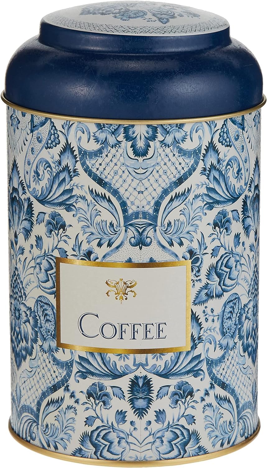 Nobel Blue Floral Pattern Design Canister Tin (Round Coffee)