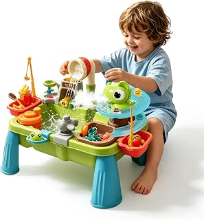 Toddlers Kitchen Play Sink,Toy Dishwasher with Running Water，Summer Water Table Toy with Upgraded Electric Sprinkler,Spray Dinosaur & Fishing Game—Role Play Gift for Boys and Girls Ages 2 3 4 5