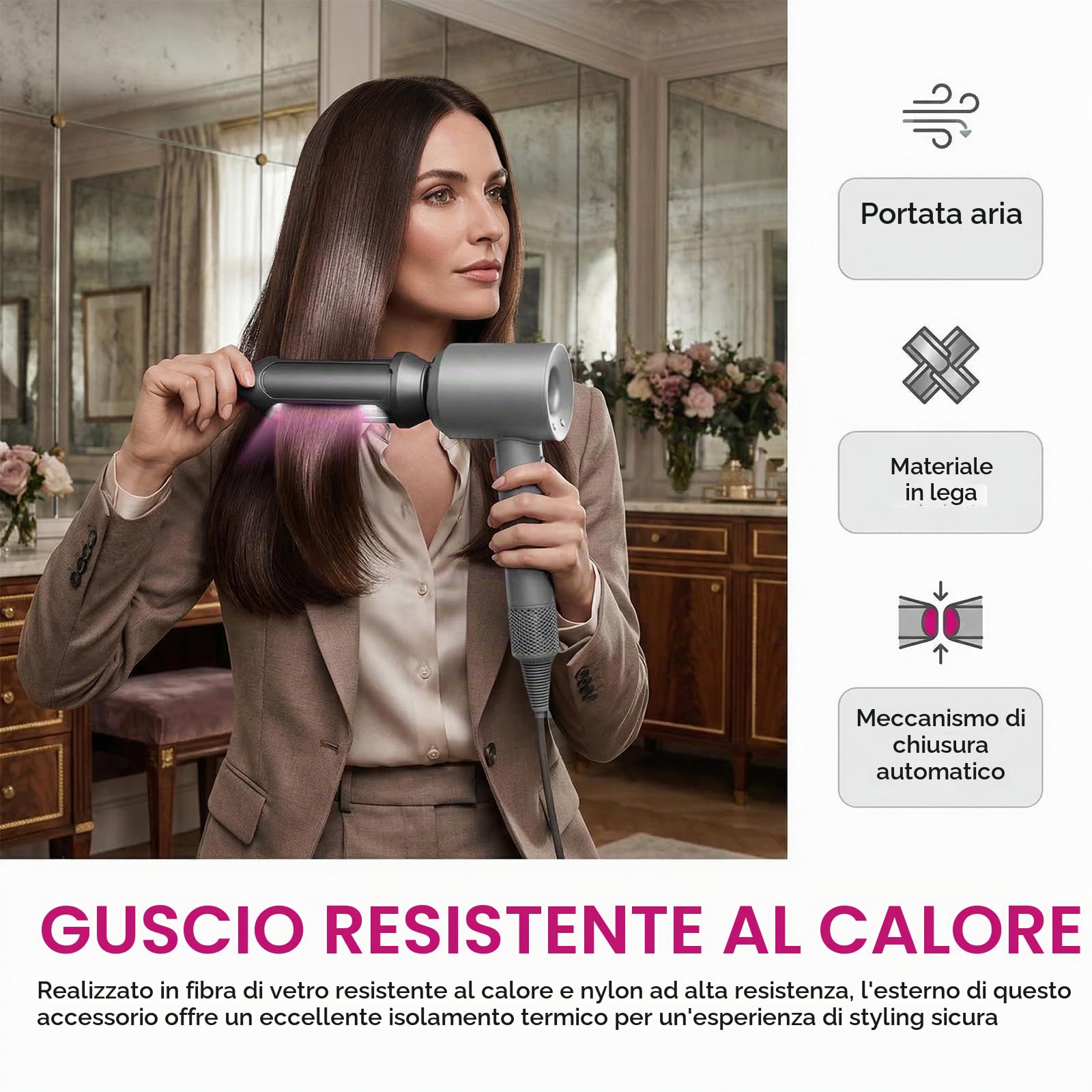 Accessorio per piastra per capelli Dyson Airwrap HS01 HS05 HS08,HD01-HD15 | utilizza un forte flusso d'aria,spazzola asciugacapelli pre-styling per capelli ricci (con adattatore)