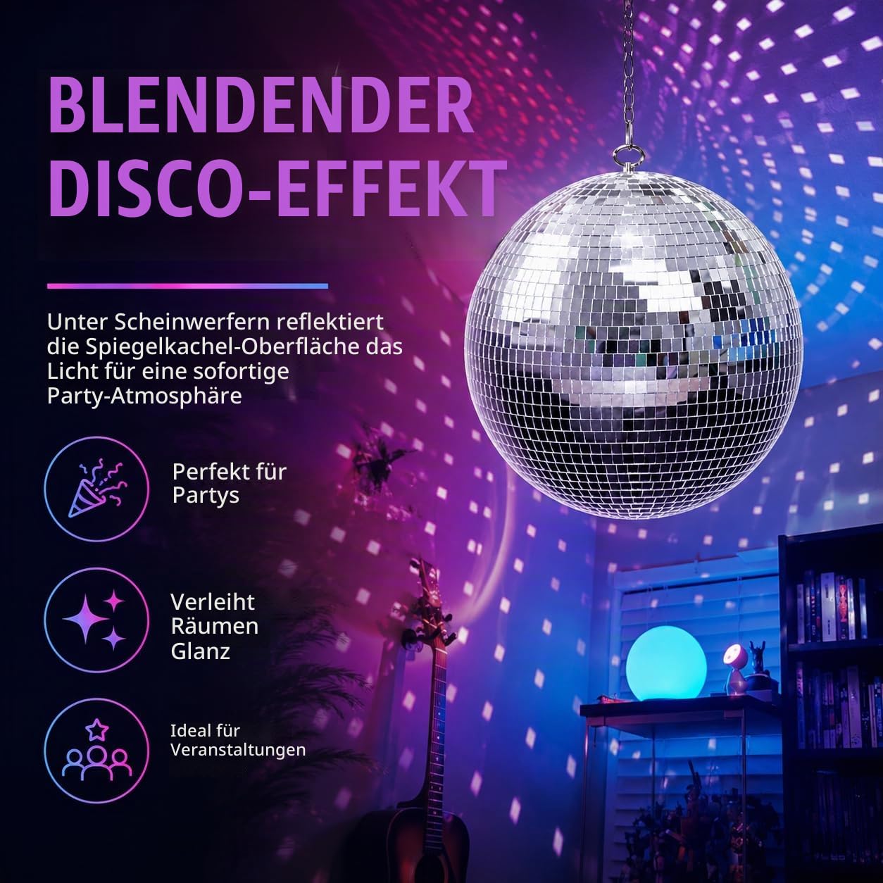 Youdepot 30 cm Discokugel, Große Silberne Spiegelkugel zum Aufhängen, Glitzerkugel Deko für Hochzeit, Weihnachten, Geburtstag, Party, DJ Bühne, Musikzimmer und Zuhause
