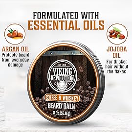 Viking Revolution Coffee Whiskey Beard Balm for Men - Beard Butter for Men with Argan Oil and Jojoba Oil Softener and Moisturizer Styling Balm (1 Pack, 2oz)