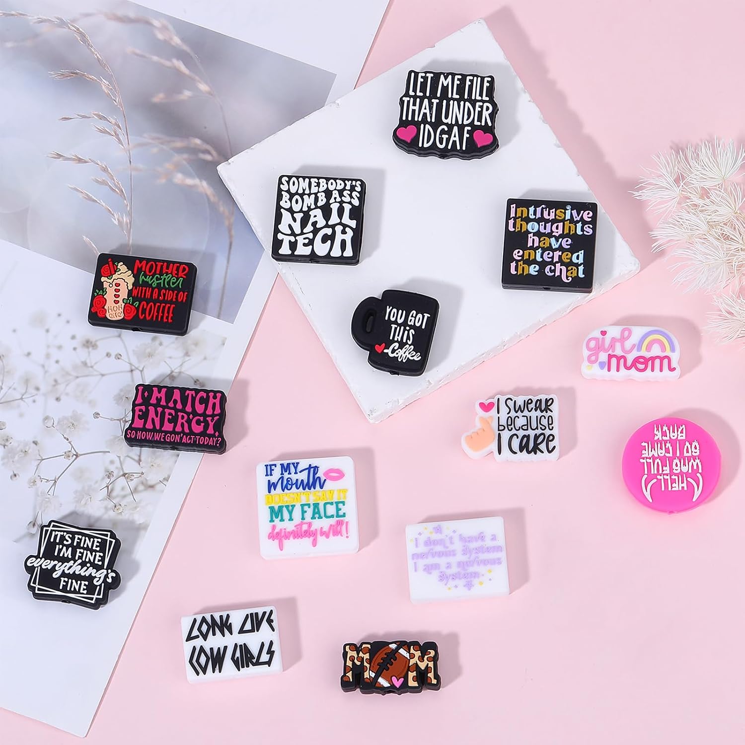 3D Silicone Beads for Keychain Making, Funny Words, 18Pcs image 3