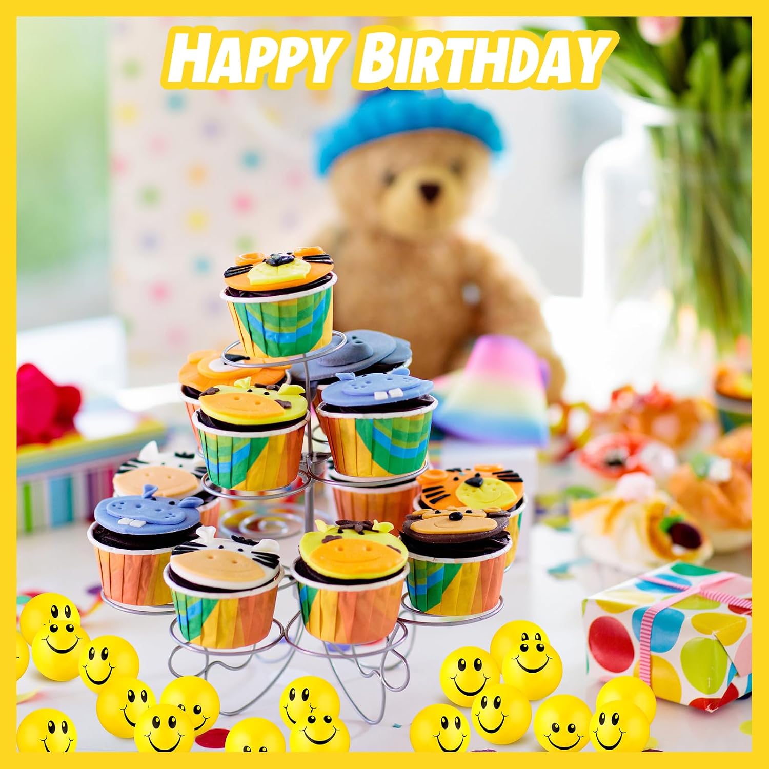 Skylety 100 Pieces Mini Smile Face Stress Balls Funny Stresbe Happy Foam Soft Colored Smile Toys for Adults 1.2 Inch Relief Balls for Anxiety(Yellow)