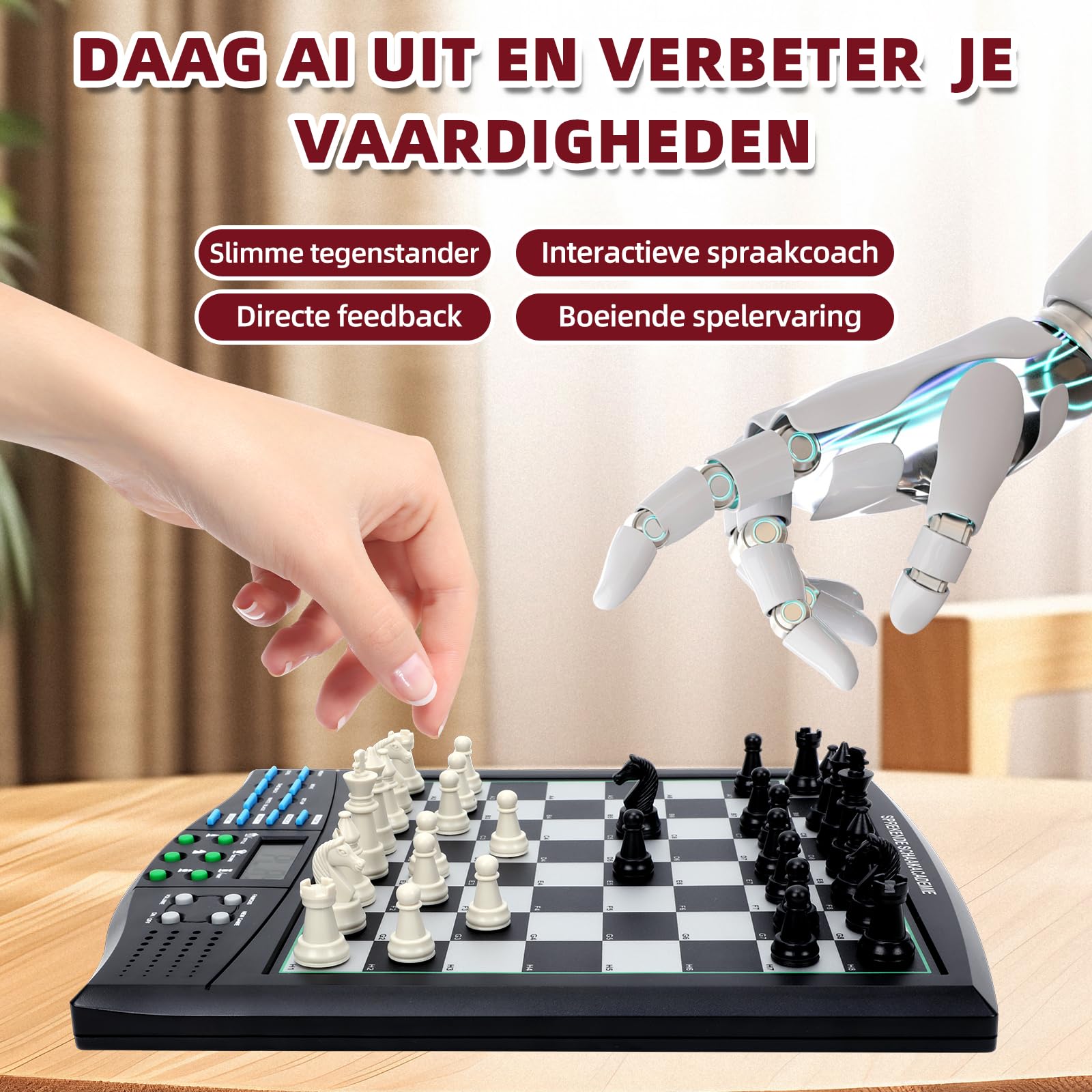 SPREKENDE SCHAAKACADEMIE INTELLIGENT SCHAKEN MET LEERSYSTEEM (Nederlands) Draagbaar elektronisch schaakspel – AI-gestuurd stembegeleid schaakspel met magnetisch Bord, Perfect kerstcadeau...