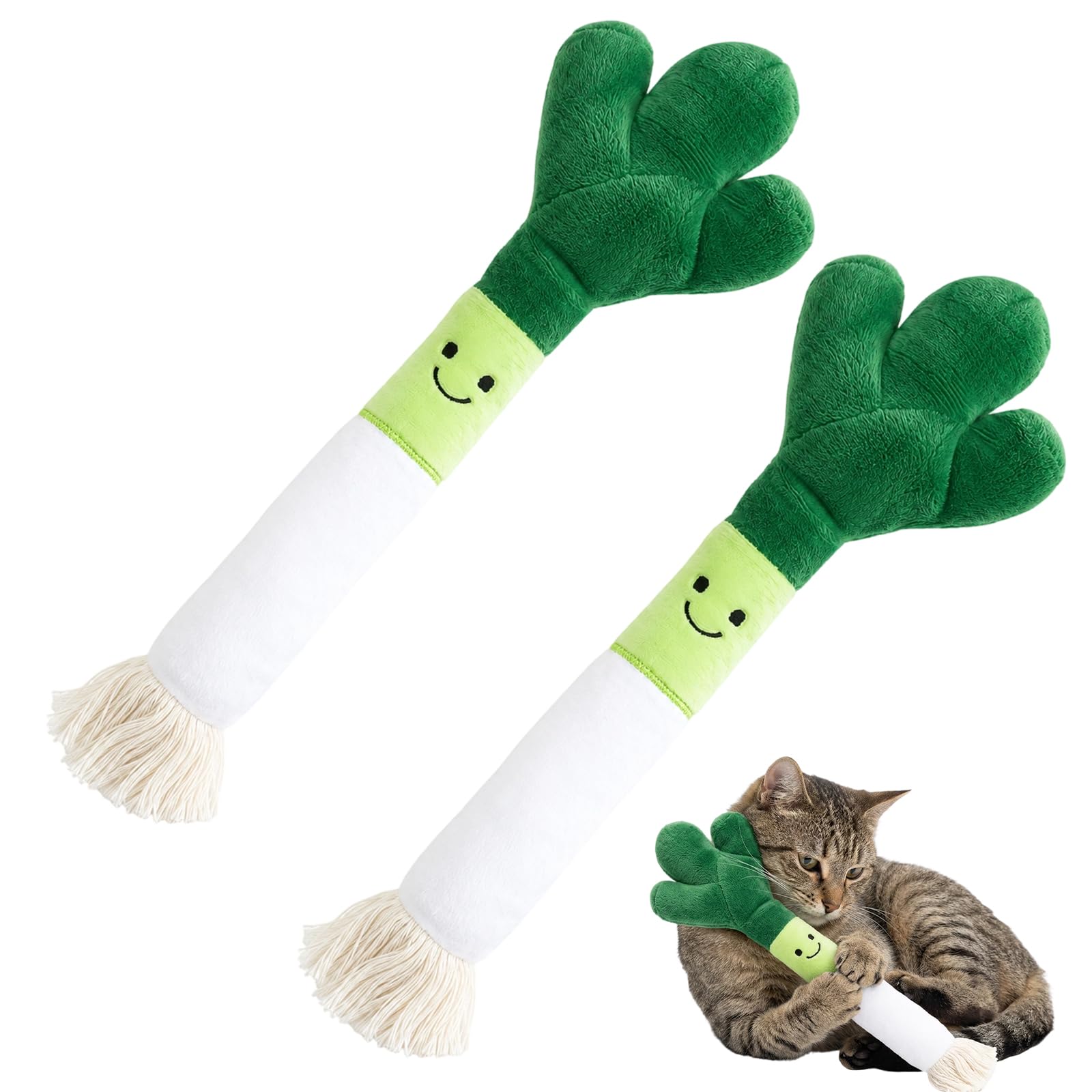QhgPnt 2 Pcs Catnip Cat Toy, Green Onion Shape Catnip Toys for Cats, Cat Kicker Toy with Bell, Interactive Cat Toys for Indoor Cats