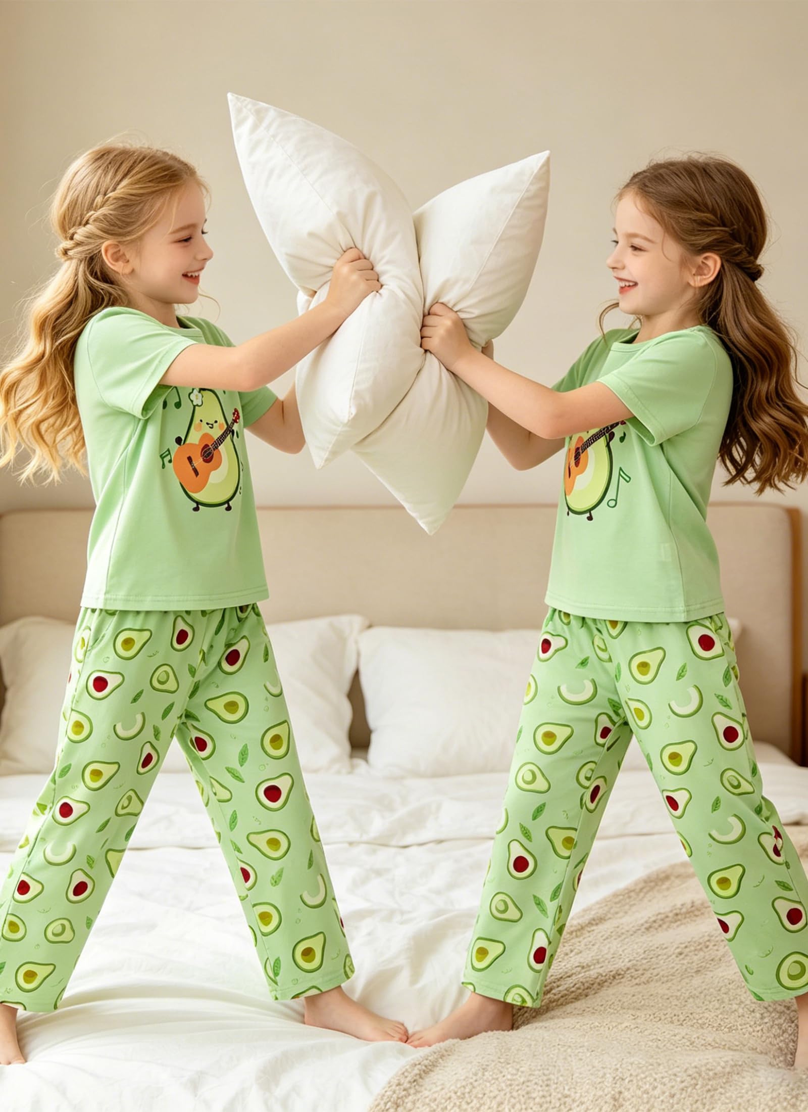 Fanient Pijamas Niñas Niños Conjuntos de Pijamas con Estampado Lindo Pijamas de Tres Piezas para niñas de 7 a 14 años