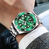 OLEVS Silver and Green Men Watch Stainless Steel Luxury Mens Watch with Date Dress Watches for Men Waterproof Business Big Quartz Man Watch Fashion relojes de Hombre Luminous