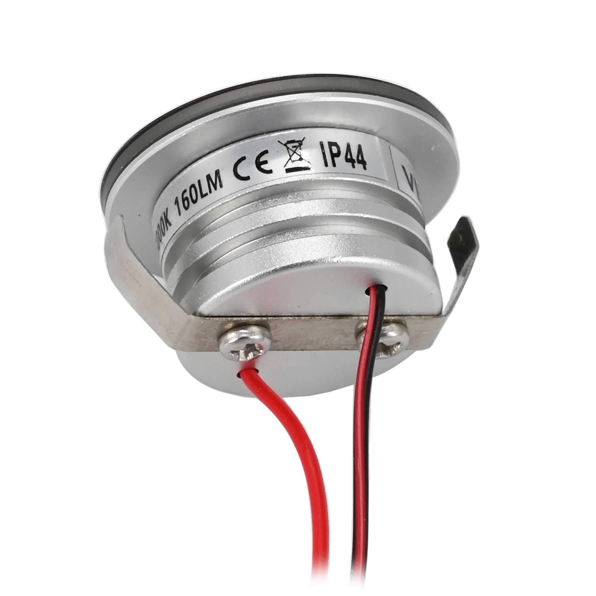 VBLED® 3er Set 3W Mini-Einbauspot Einbaustrahler warmweiß 3000K IP44 12V DC Warmweiss Inkl.LED Trafo und Verbinder Unbegrenzte Möglichkeiten: Terrasse, Bad, Wohnbereich [Energieklasse A+]