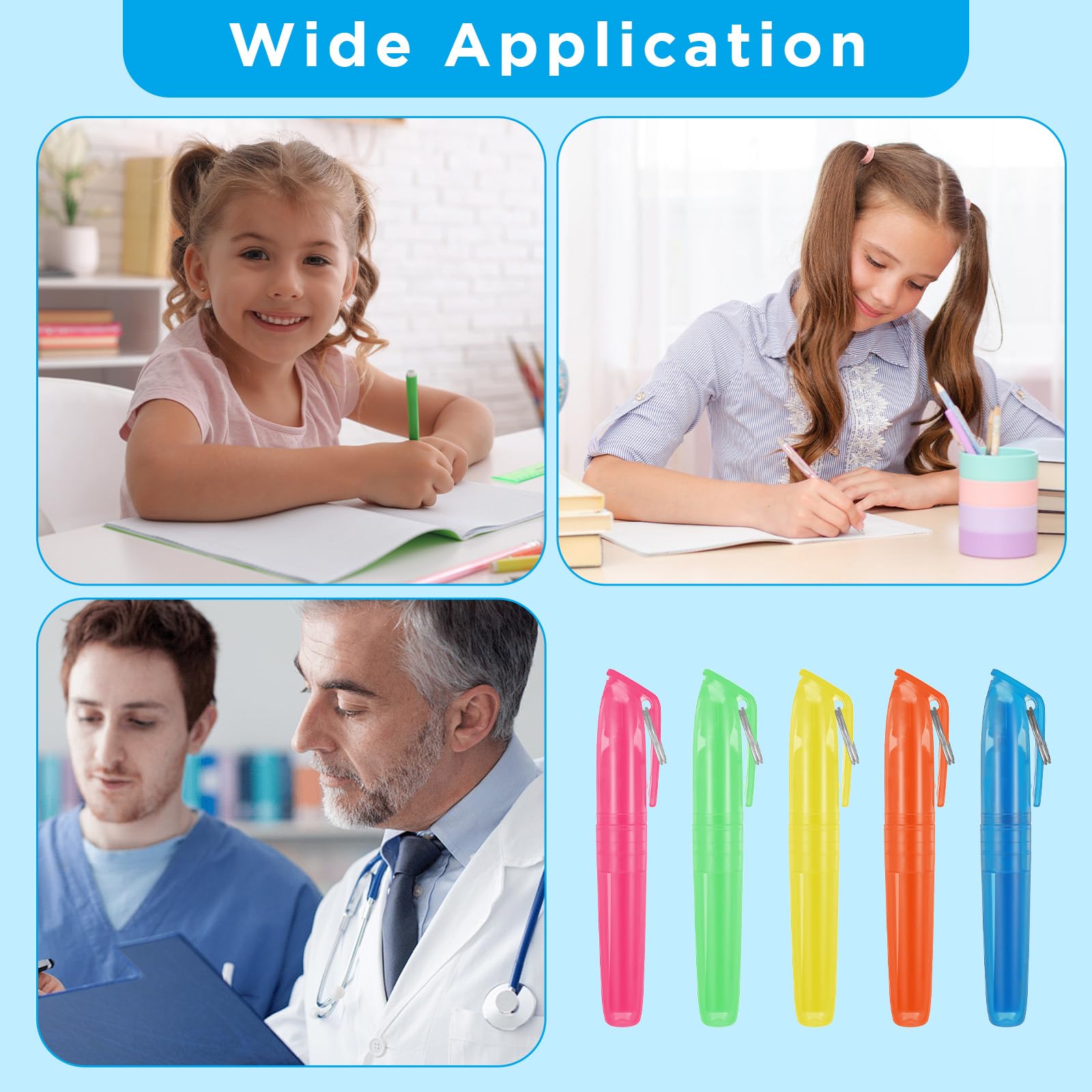 Mini-Textmarker mit Schlüsselanhänger, 5 lebendige Farben (Blau, Grün, Gelb, Orange, Rosa), kompakt, schnell trocknend und tragbar, für Lernen, Büro und Zuhause, 120 Stück