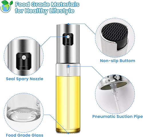 Miniatura 3 de Daily Treasures Paquete de 2 botellas de vidrio de aceite de oliva con boquilla precisa mejorada de 3.4 fl oz con botella de cepillo de aceite,