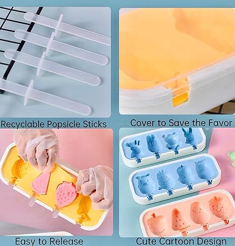 Miniatura 6 de Juego de 2 moldes para paletas de fresa, 4 piezas, moldes para hacer helados, moldes de helado congelados, accesorios de cocina, fácil liberación,