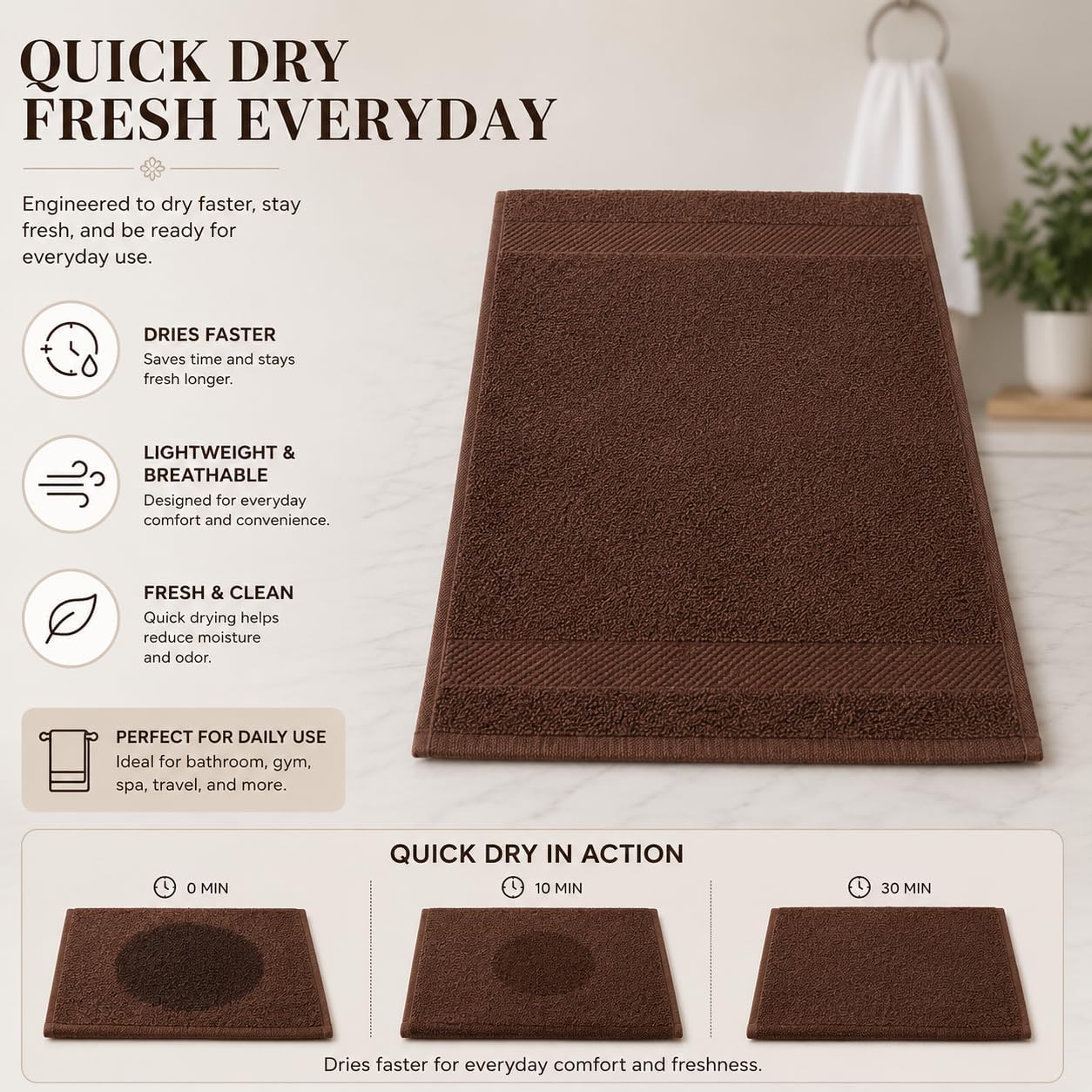 Hand Towels 28" L x 16" W Pack of 6 (Dark Brown)
