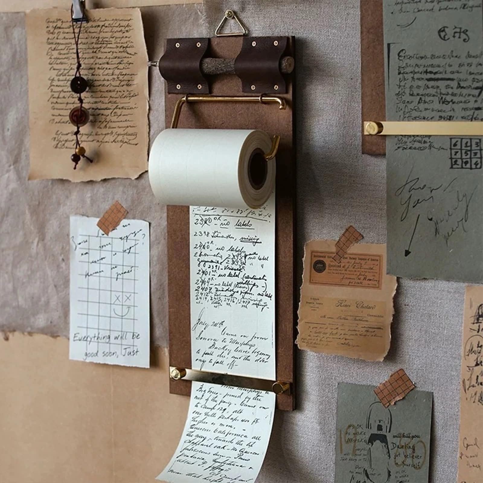 Podkładka do przewijania w stylu vintage (papier w rolce + klipsy do tablicy), naścienny lub układany schowek, zestaw notatników z metalowym klipsem, do wielokrotnego napełniania notatek, szkiców