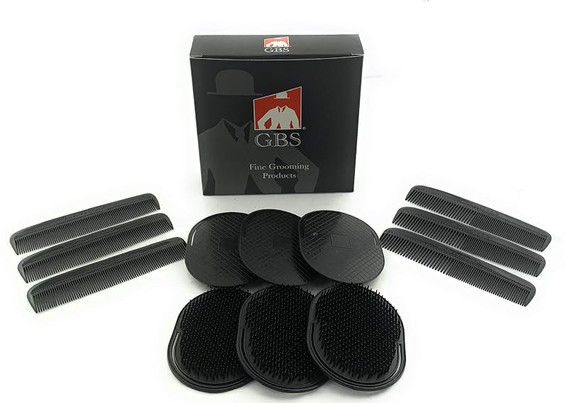 G.B.S Conjunto com 12 pentes e escovas para barba, cabelo e couro cabeludo