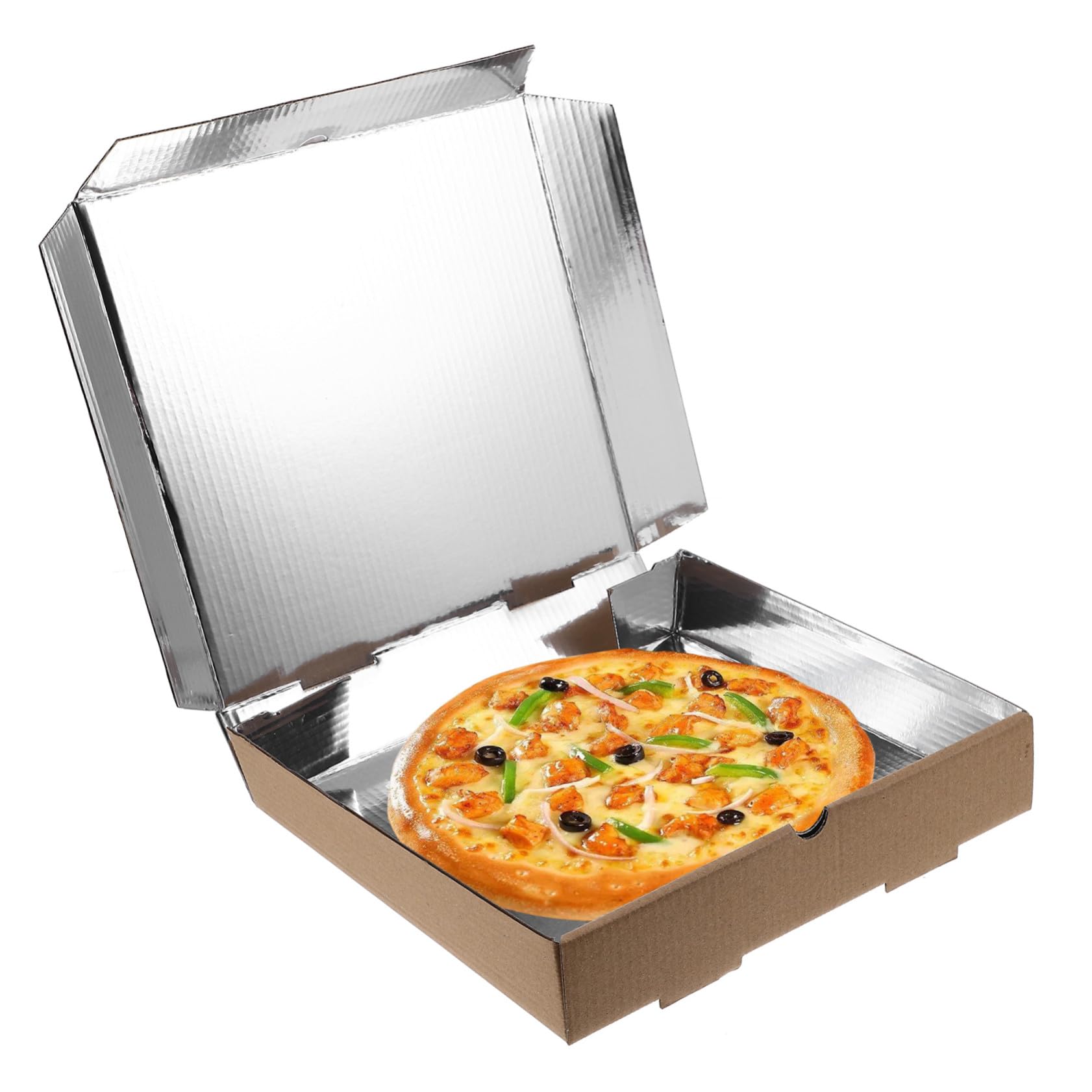 TOYANDONA Scatole per Pizza da Asporto Rivestimento in Alluminio in Cartone Kraft Ondulato 10 Pezzi Contenitori Resistenti per Ristoranti e Consegne a Domicilio