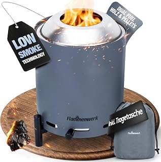 Raucharmes Tischfeuer, Tischkamin Outdoor für Pellets & Holz – Outdoor-Tischfeuer 360° Luftregulierung, Doppelwandiges Edelstahl & Tragetasche – Perfekt für Balkon, Terrasse & Camping