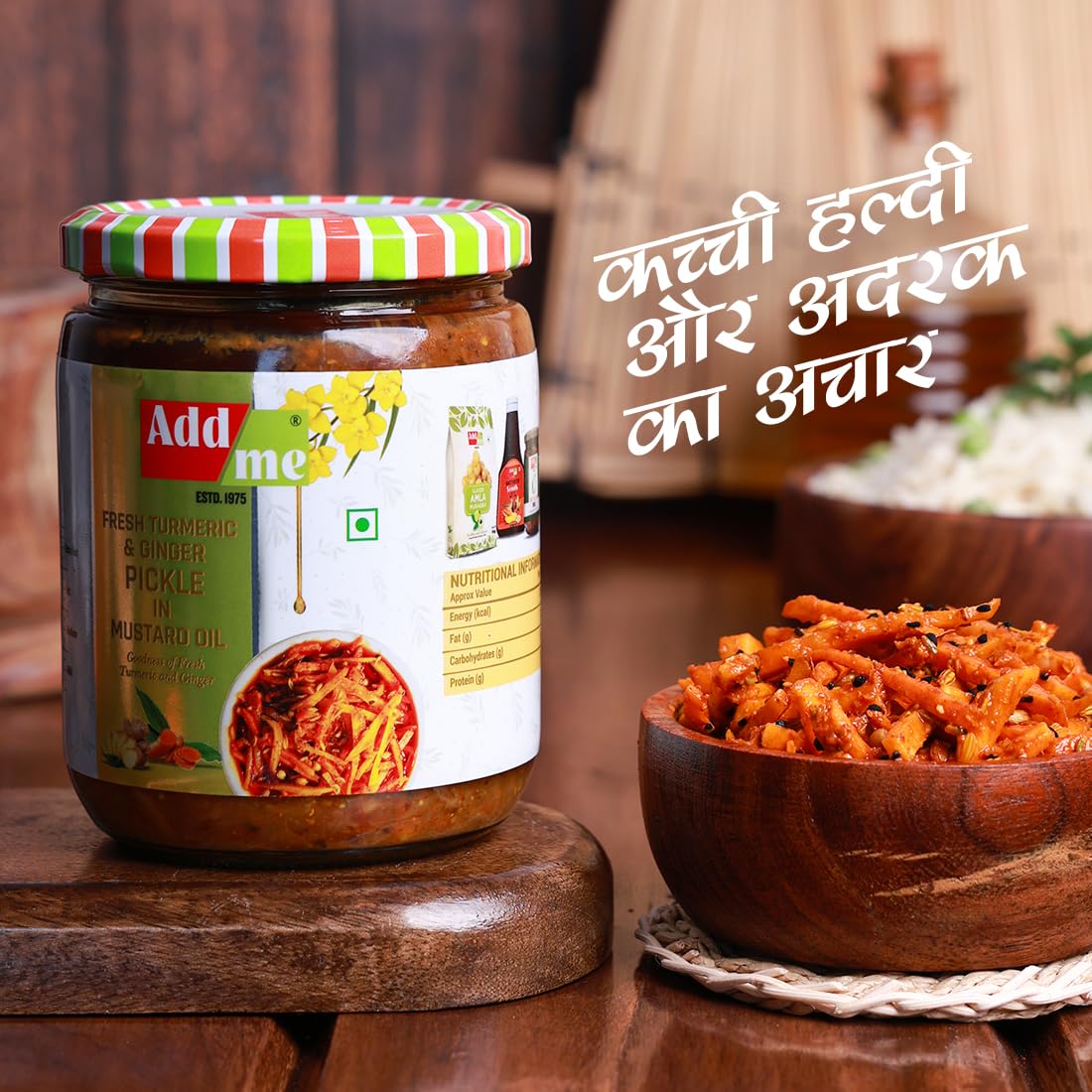 Add me Homemade Haldi aur adrak ka achar 500gm, Fresh Mix Pickle of Turmeric and Ginger Glass Pack - Image 3 thumbnail