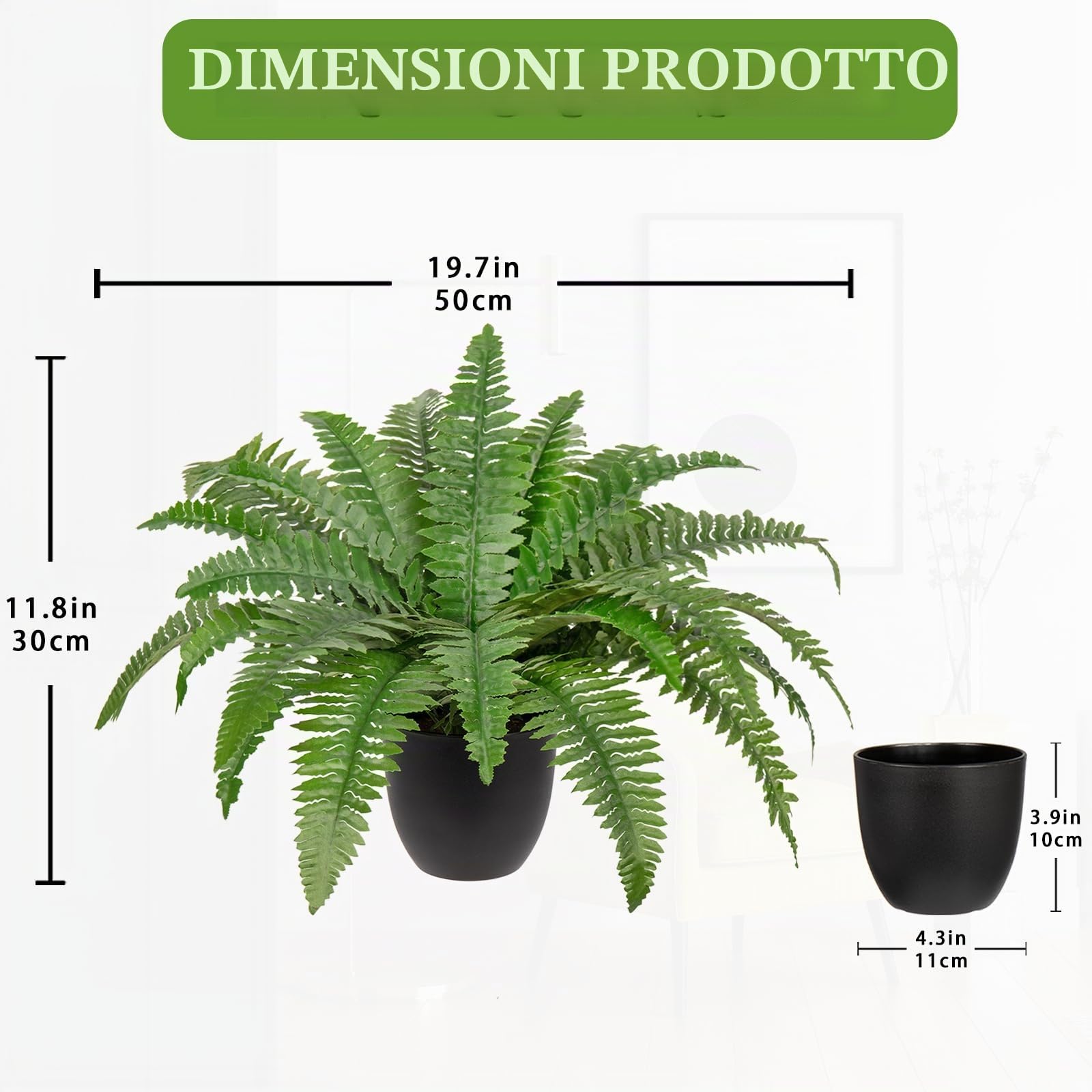 Hollyone 19.7 pollici Boston Felce Pianta Artificiale Vaso di Felce False In Vaso Per Interni ed Esterni Felci Boston Sintetici Decorazione Casa Giardino