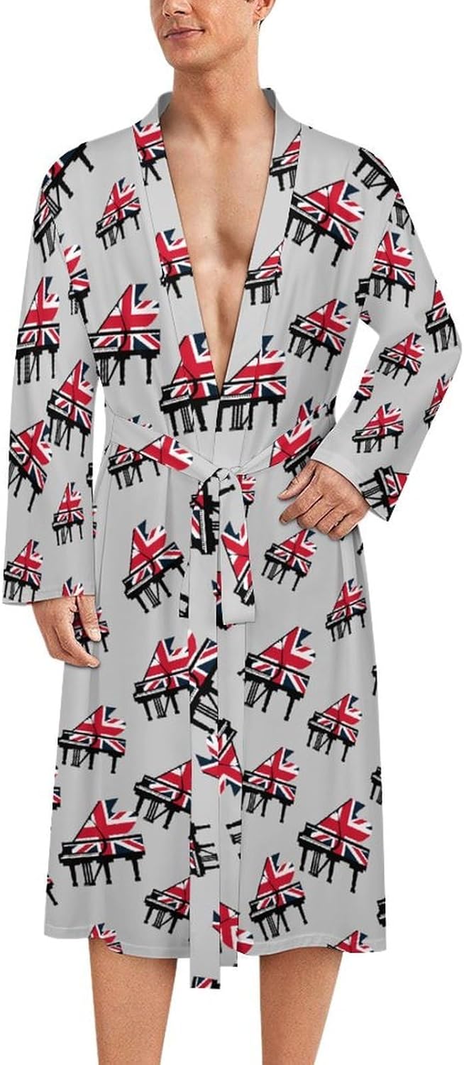 Great Britain England Piano Mens Robe Long Bathrobe for Women Bath Robes Lightweight Soft Printed Sleepwear