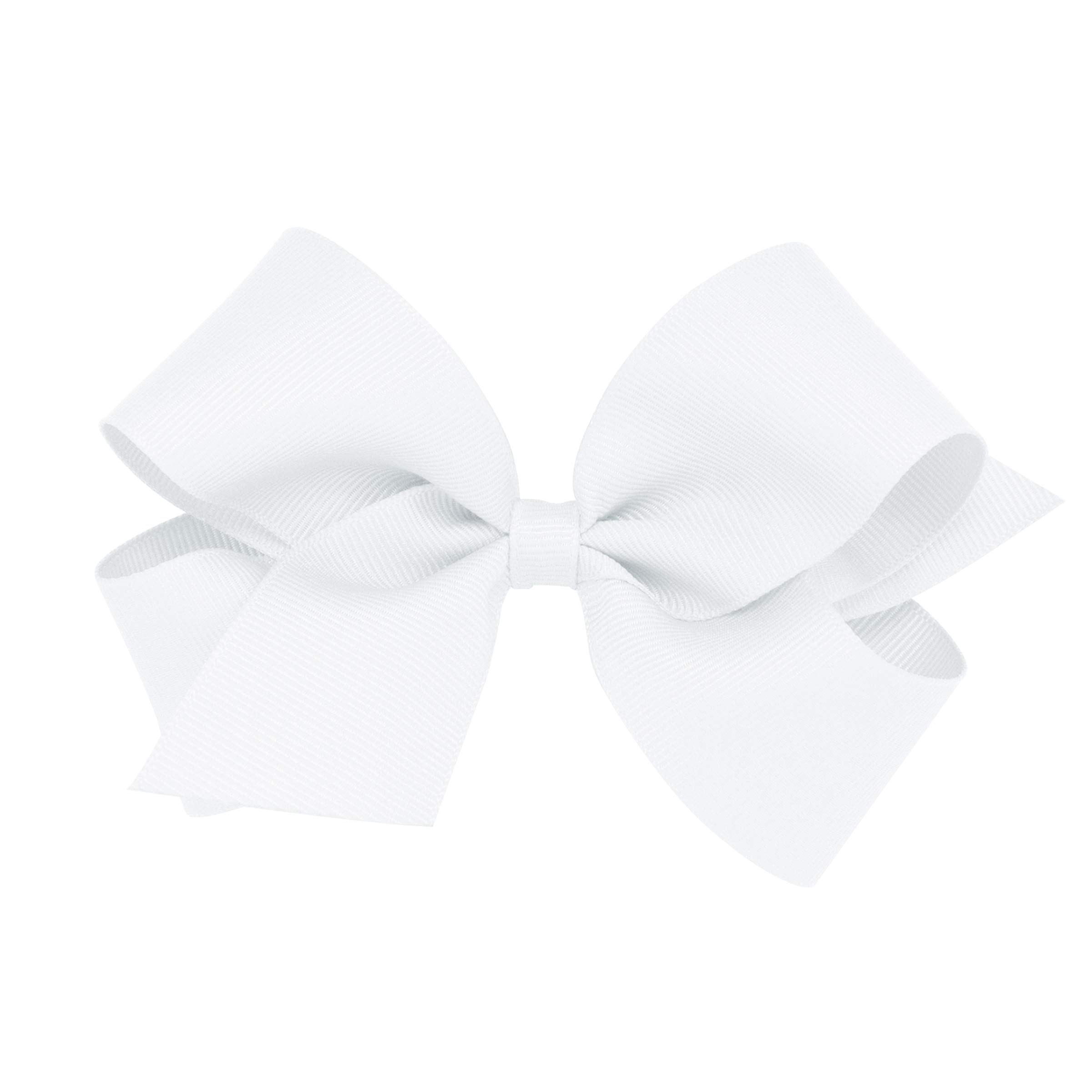 Wee Ones Girls' Plain Wrap Classic Grosgrain Hair Bows on a WeeStay No-Slip Hair Clip, Handmade, Medium, White
