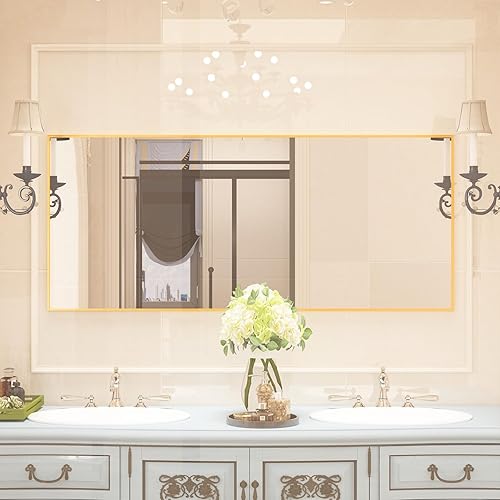 Miniatura 9 de CASSILANDO Espejo de longitud completa de 65 x 24 pulgadas, espejo vertical único, espejo de marco de metal negro, espejo colgante sobre la pared