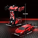 YONCHER Transform Remote Control Car, 1:12 Big Size Transform RC Cars Robot, 2-in-1 Robot Car Toy with Music and Light, Gesture Sensing, 360° Automatic Deformation, for Boys and Girls, Red
