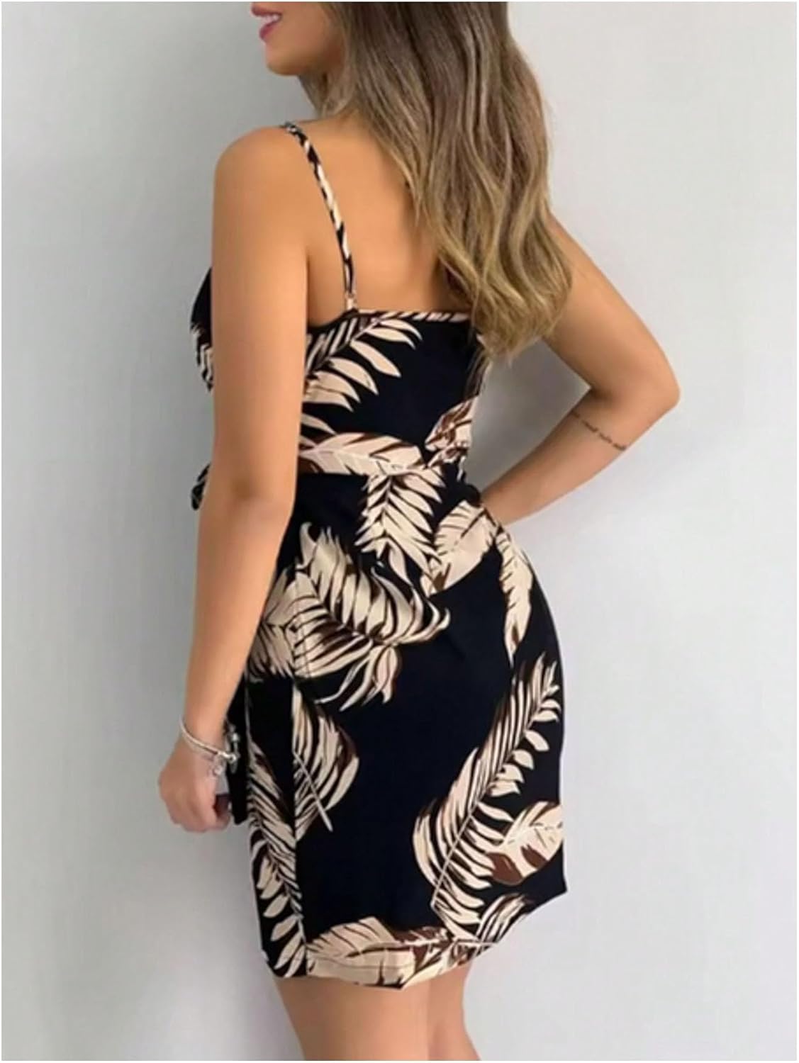 Floerns Women's Summer Graphic Short Dress Sleeveless Wrap V Neck Tie Side Boho Vacation Dresses - Image 2