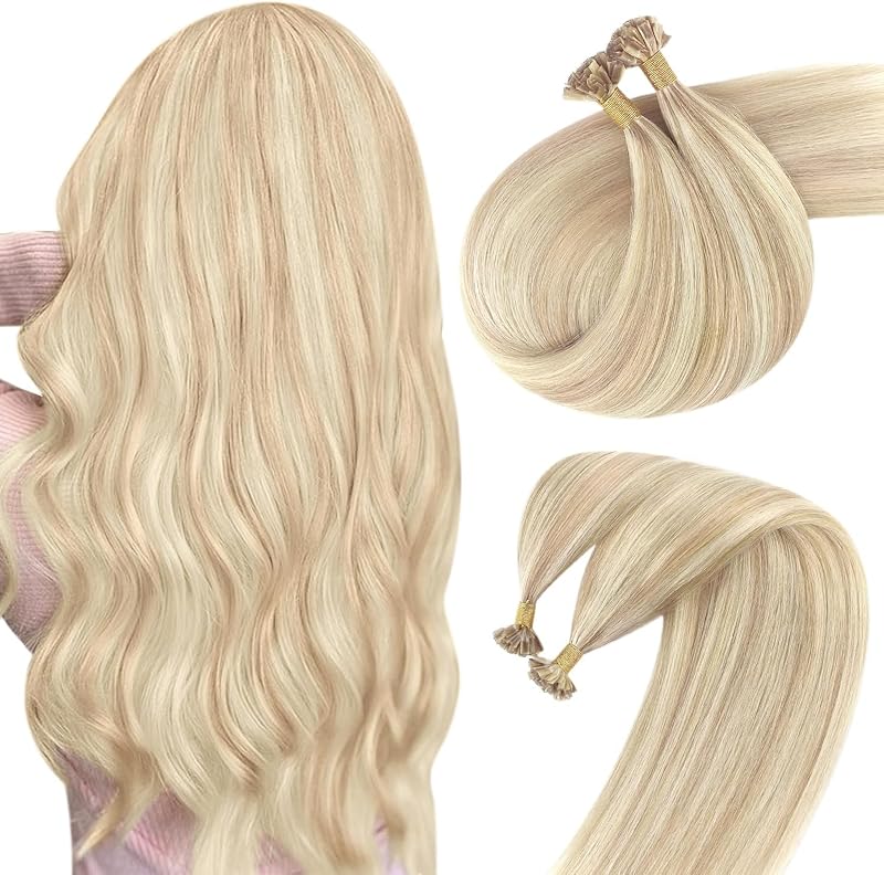 Sunny Hair Ktip Human Hair Extensions Blonde Highlights 18 Inch | Keratin V Tips, Heat Styling Flexibility, Smooth Texture, for Work to Party Looks, 50g