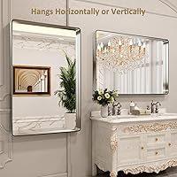 Vista 64 de LOAAO - Espejo de baño con marco de metal negro de 28x36 pulgadas para pared, espejo de tocador de baño negro mate estilo granja, antióxido, se