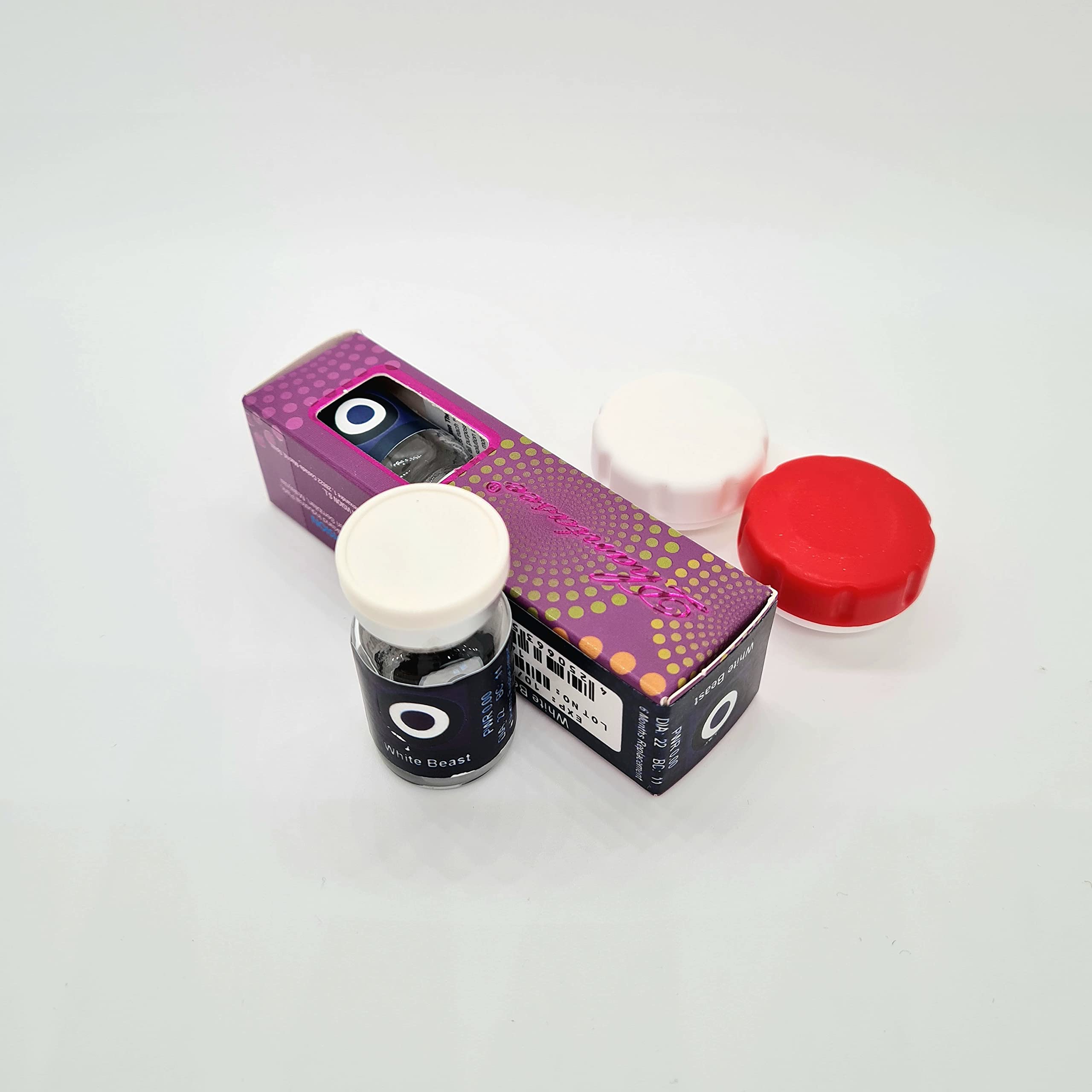 Czarno-białe duże kolorowe soczewki kontaktowe Full Sclera o średnicy 22 mm, 1 para (2 sztuki) + pojemnik do przechowywania "White Beast"