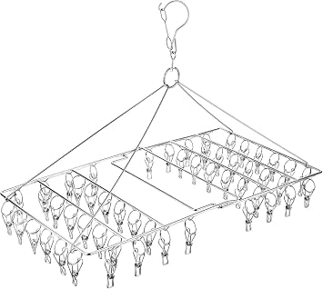 Folding Sock Dryer with 52 Peg, Stainless Steel Swivel Drying Rack Windproof Hook for Sock, Underwear, Lingerie, Sheet and All Small Item
