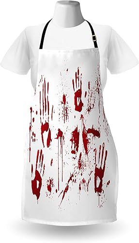 Miniatura 9 de Ambesonne Delantal de Halloween, babero de cocina unisex con cuello ajustable para cocinar jardinería, Rosado y blanco