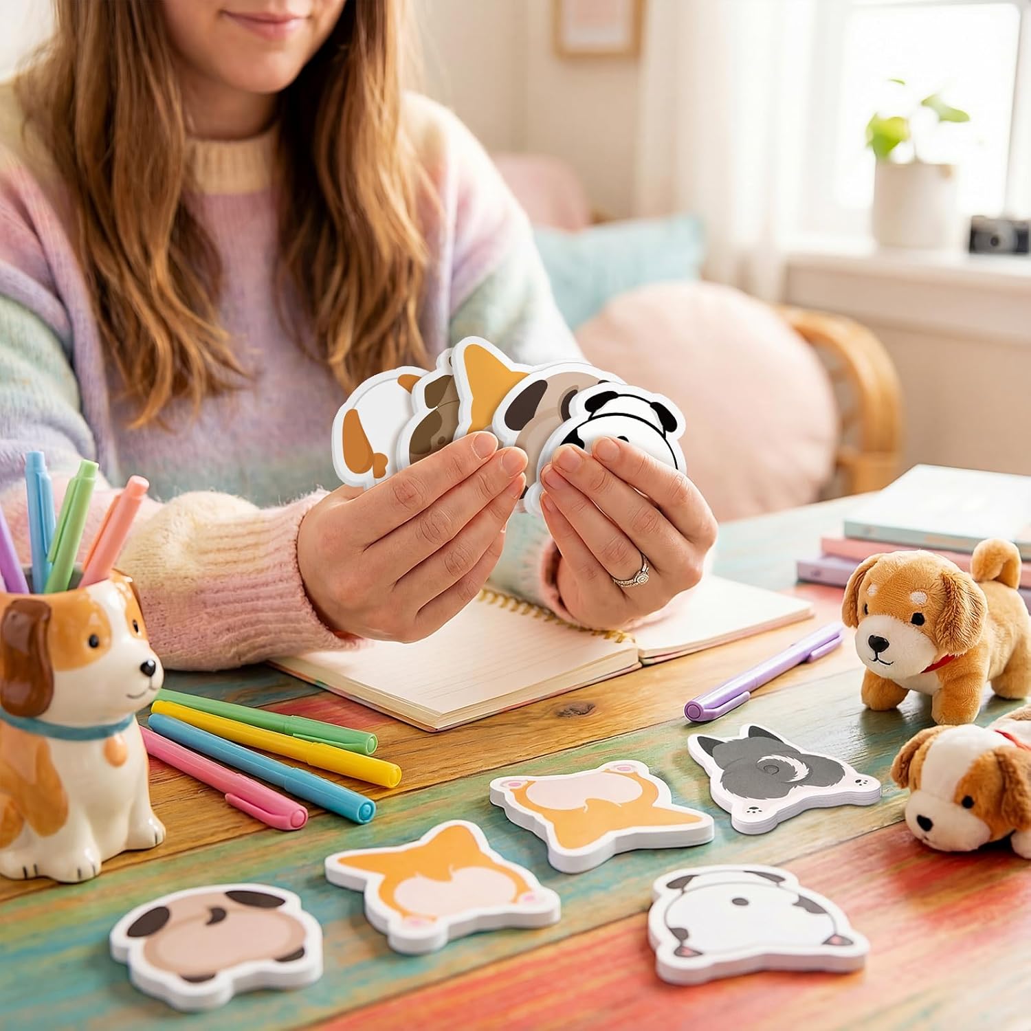 Yinder 24 Pads Cute Sticky Notes Fun Kawaii Animal Sticky Notes Pads Bulk Cartoon Memo Self Adhesive Gift for Valentines Veterinary Office School Tab Party Supplies(Cute Dog) - Image 5