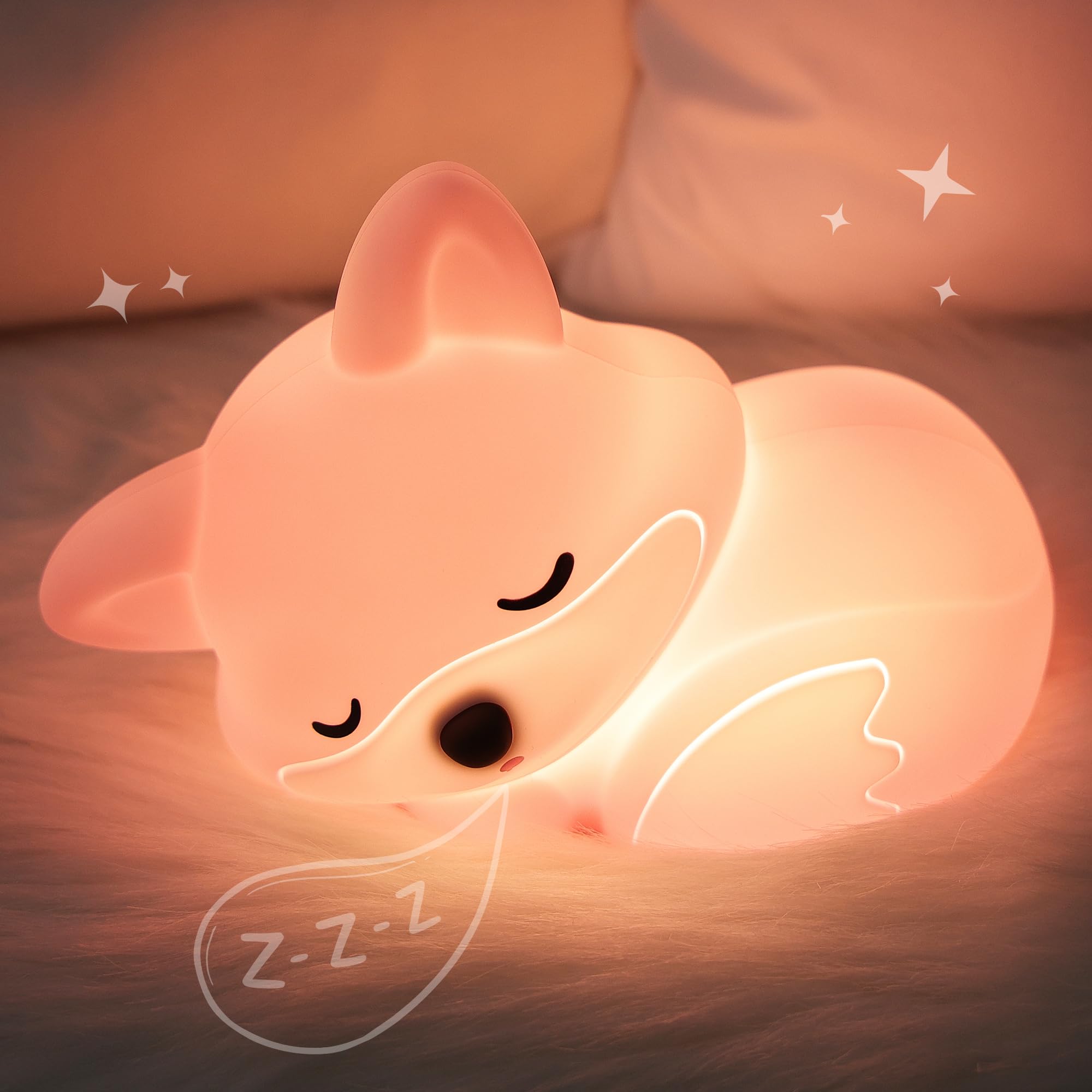 Okayera Fox Lamp, Squishy Fox Silicone Lamp for Kids, Auto-Off Rechargeable Dimmable Night Light, Creative Gifts for Breastfeeding Nursery Baby Girl Women Toddler
