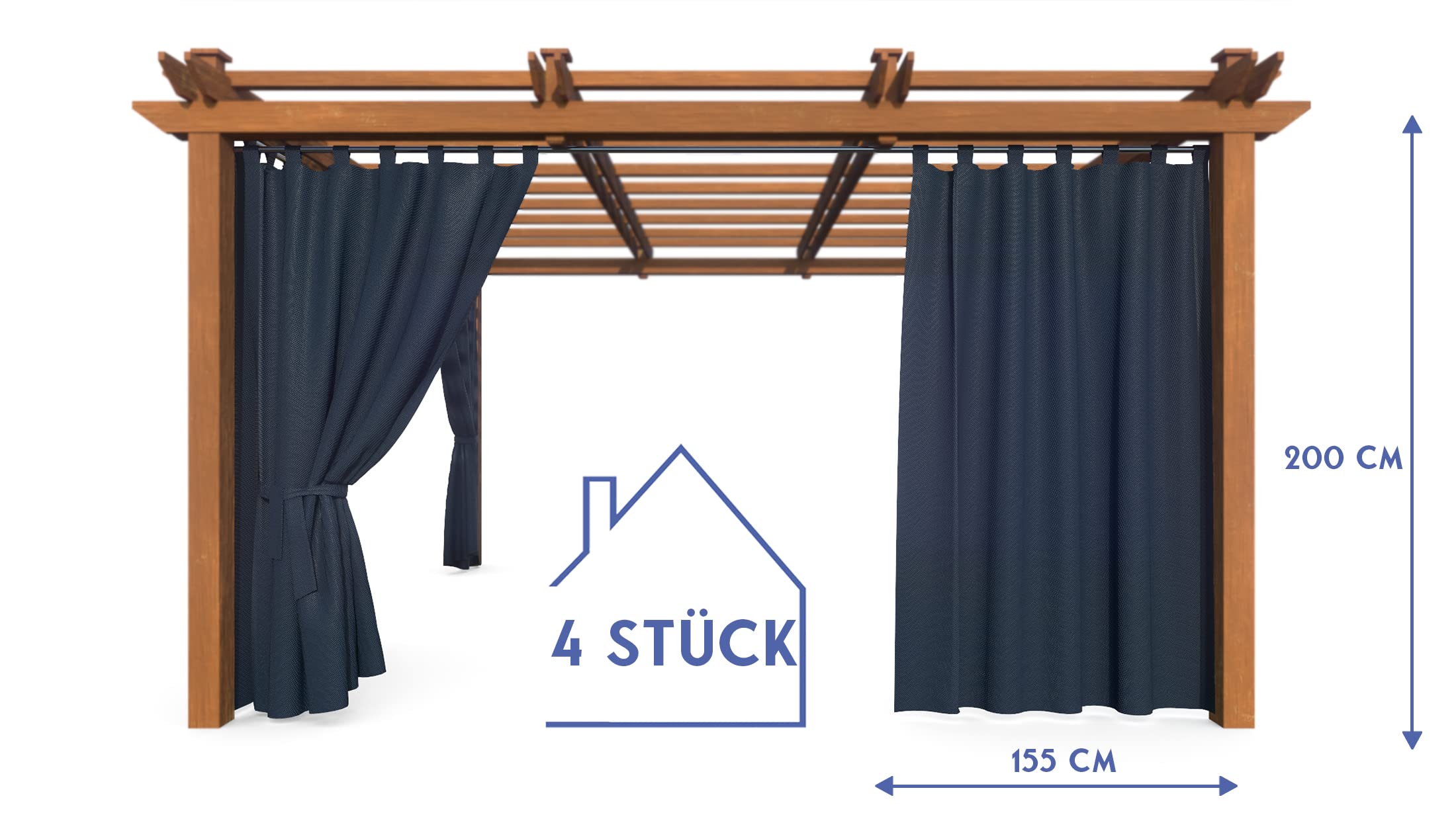 Tenda da Giardino, Impermeabile, per Patio, Balcone, Pergola e Gazebo, Passanti con Chiusura a Strappo, Protezione da Sole, Pioggia e Vento, Blu Marino, 200 x 155 cm, 4 Pezzi