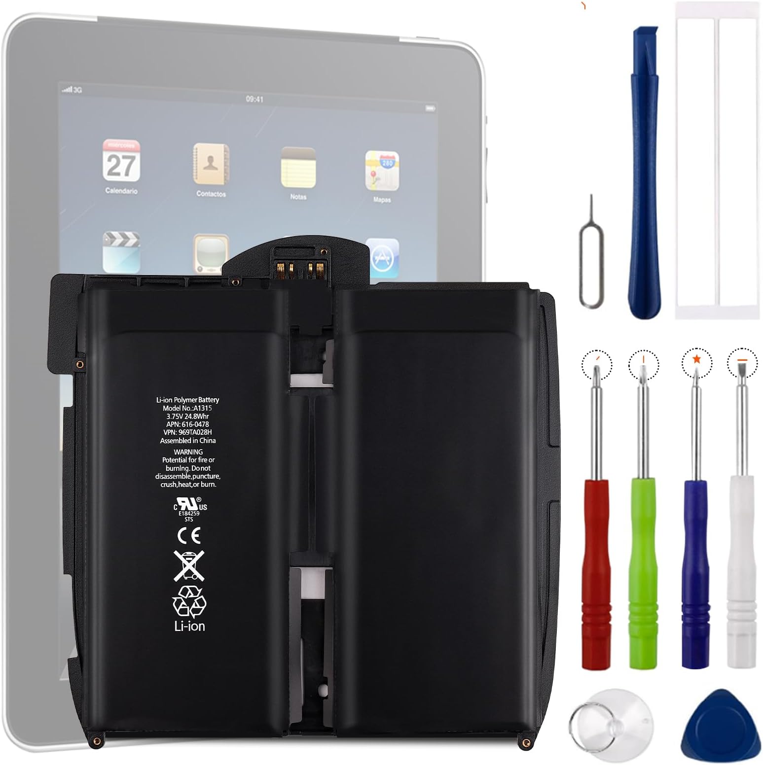 Upplus A1315 Battery Compatible for iPad 1st Gen 741-0025-A 3.75V 6600mAh A1219 A1337 616-0448 with Toolkit