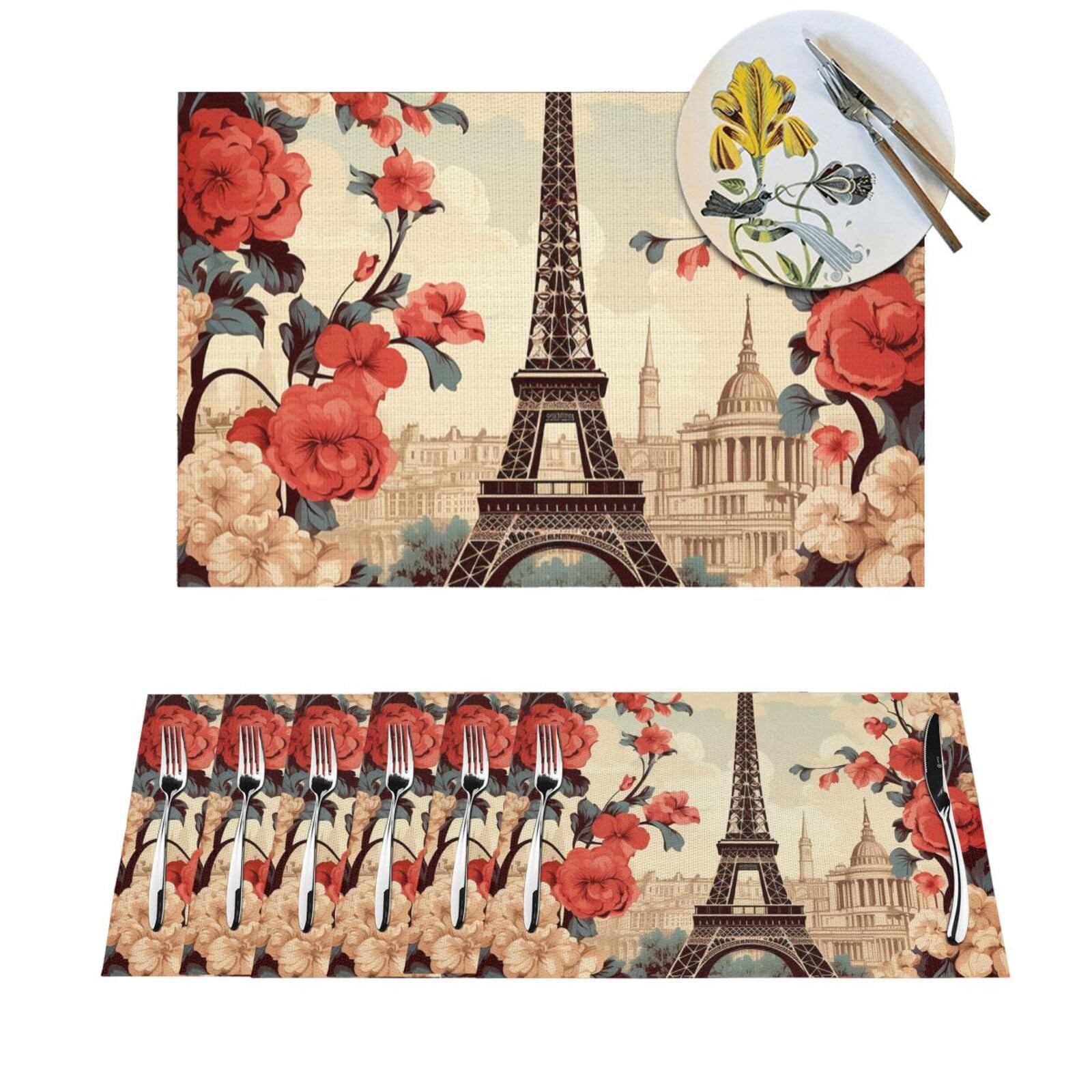Sets de table en PVC tissé floral vintage lot de 6 lavables résistants chaleur
