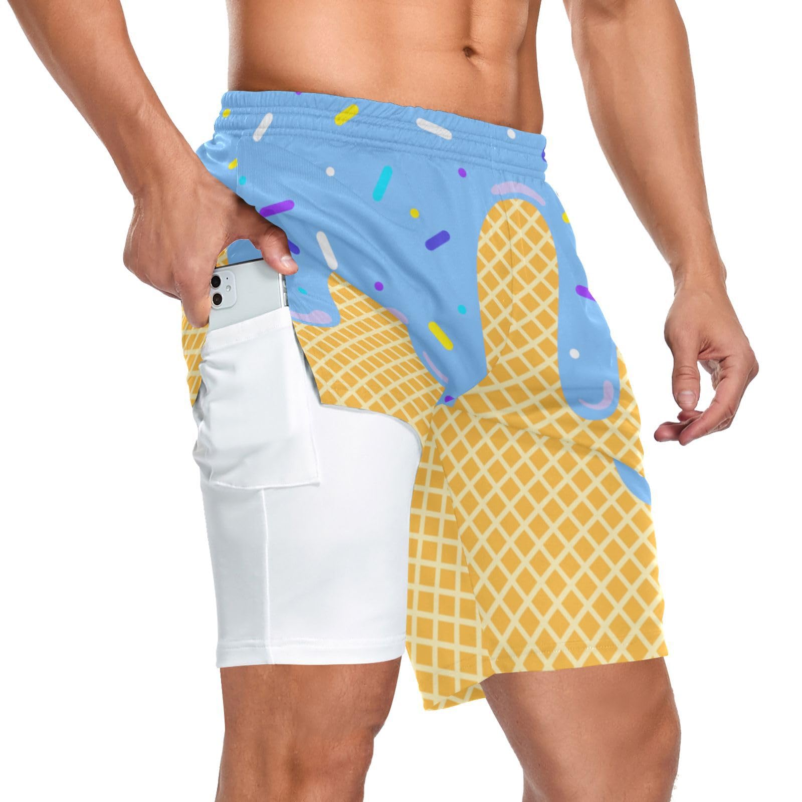 Mens 2 in 1 Workout Running Shorts Gym Athletic Shorts for Men Lightweight Training with Pockets and Towel