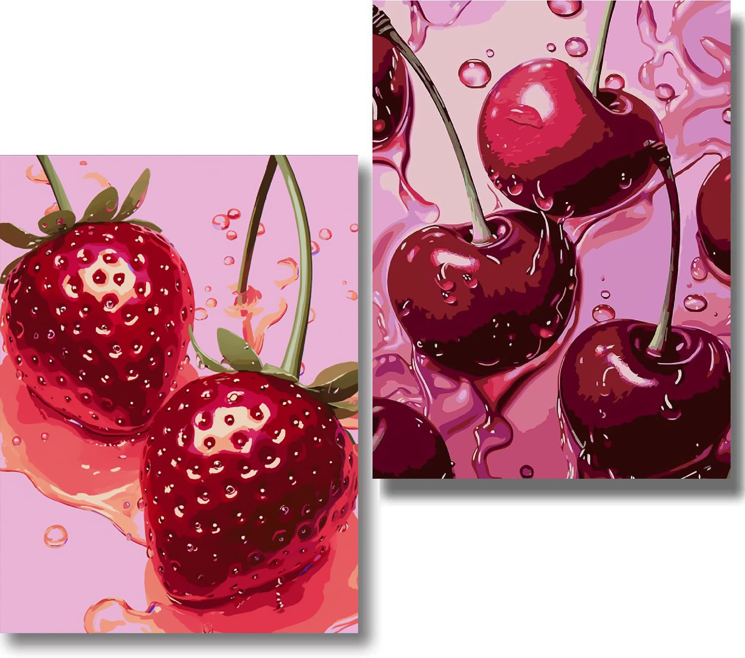 Photo 1 of 2 Packs Paint by Number for Adults, Fruit DIY Acrylic Oil Painting Paint by Numbers Kits on Canvas, Adults Paint by Numbers Kits Drawing Paintwork for Home Decor Gift Cherry Strawberry 12x16in
