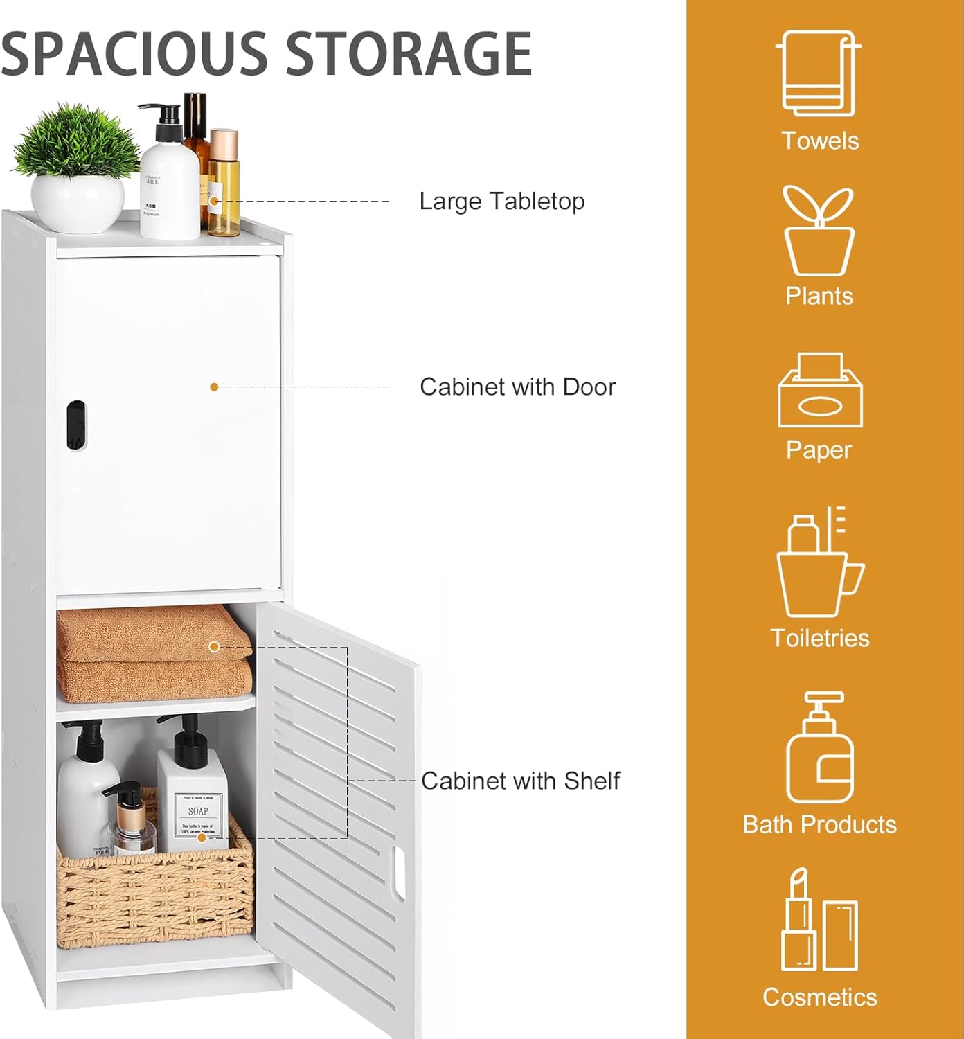 YARUKIMA Bathroom Floor Storage Cabinet,White