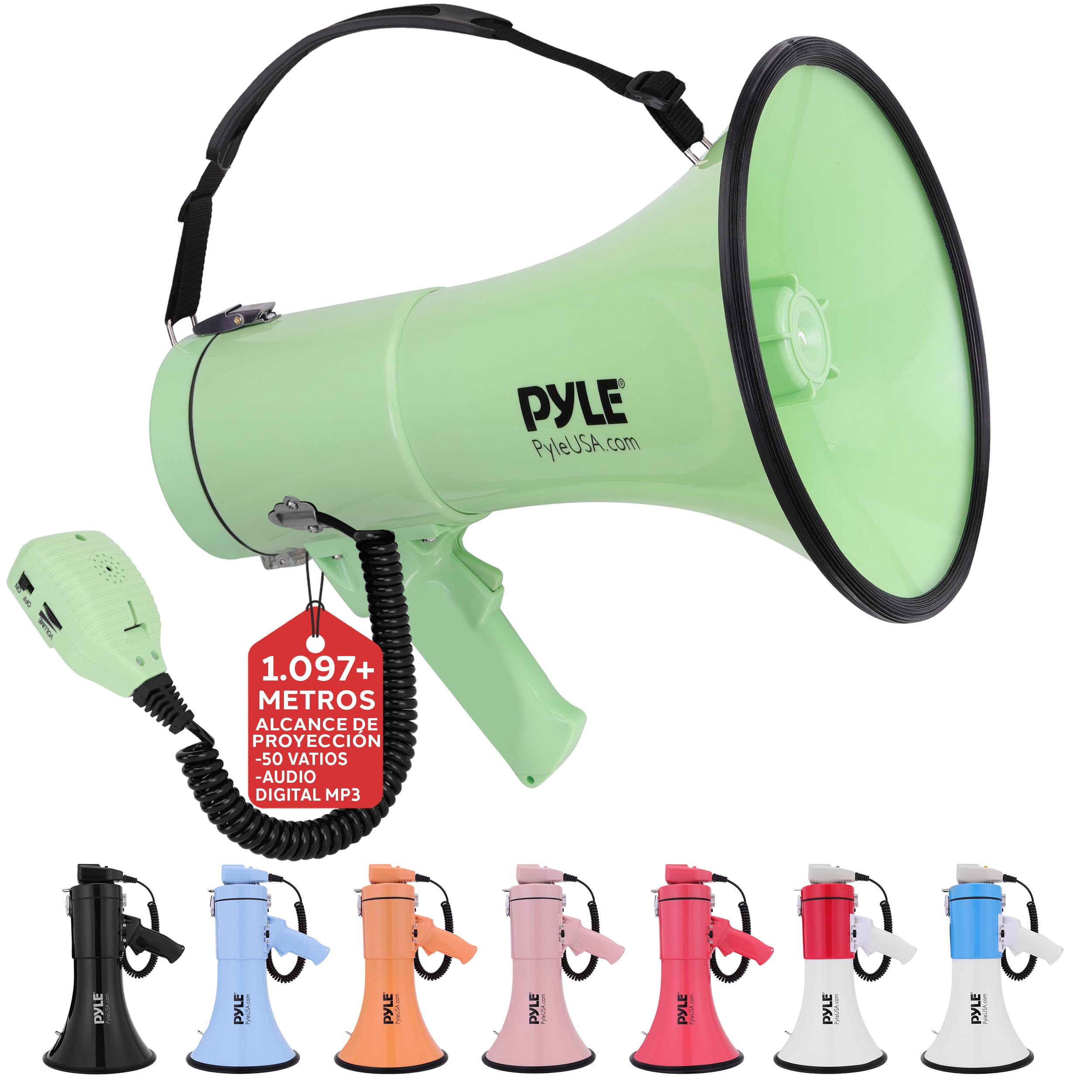 Pyle megafono, Altavoz, Portatil, 50V, Volumen Ajustable, Sirena, Correa para el Hombro, Entrada AUX, Compacto, Ideal para anuncios, Eventos, Deportes y mas — view 13