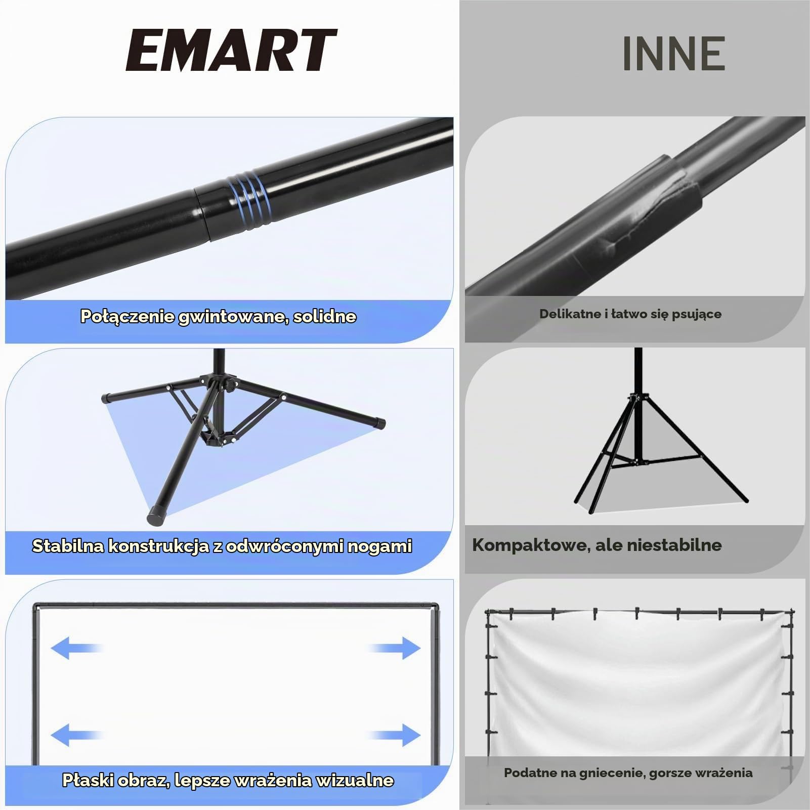 EMART Ekran projektora i stojak, przenośny ekran projekcyjny 120 cali