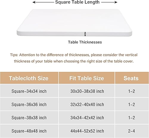 Miniatura 6 de NEWISHER Mantel cuadrado ajustable para mesa de cóctel, color blanco, de elastano, elástico, 34 x 34 pulgadas